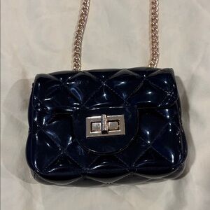 Glossy Black Quilted Mini Bag with Chain Strap